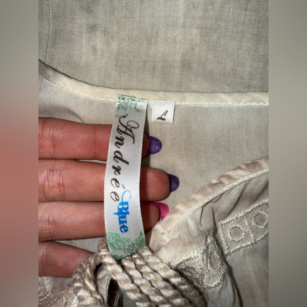 Andree Blue Cream Boho Tie Front Women's Top- Size Large‎ - Picture 9 of 10